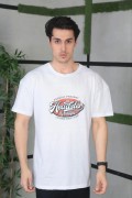 Erkek Baskılı T-Shirt Kısa Kol Bisiklet Yaka Regular Fit Rahat Kalıp Günlük Tişört - Beyaz