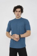 ERKEK Yazlık Tişört Bisiklet Yaka T-Shirt- Turkuaz