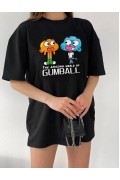 Kadın Kısa kol Tişört Bisiklet Yaka Baskılı Oversize T-Shirt - Siyah