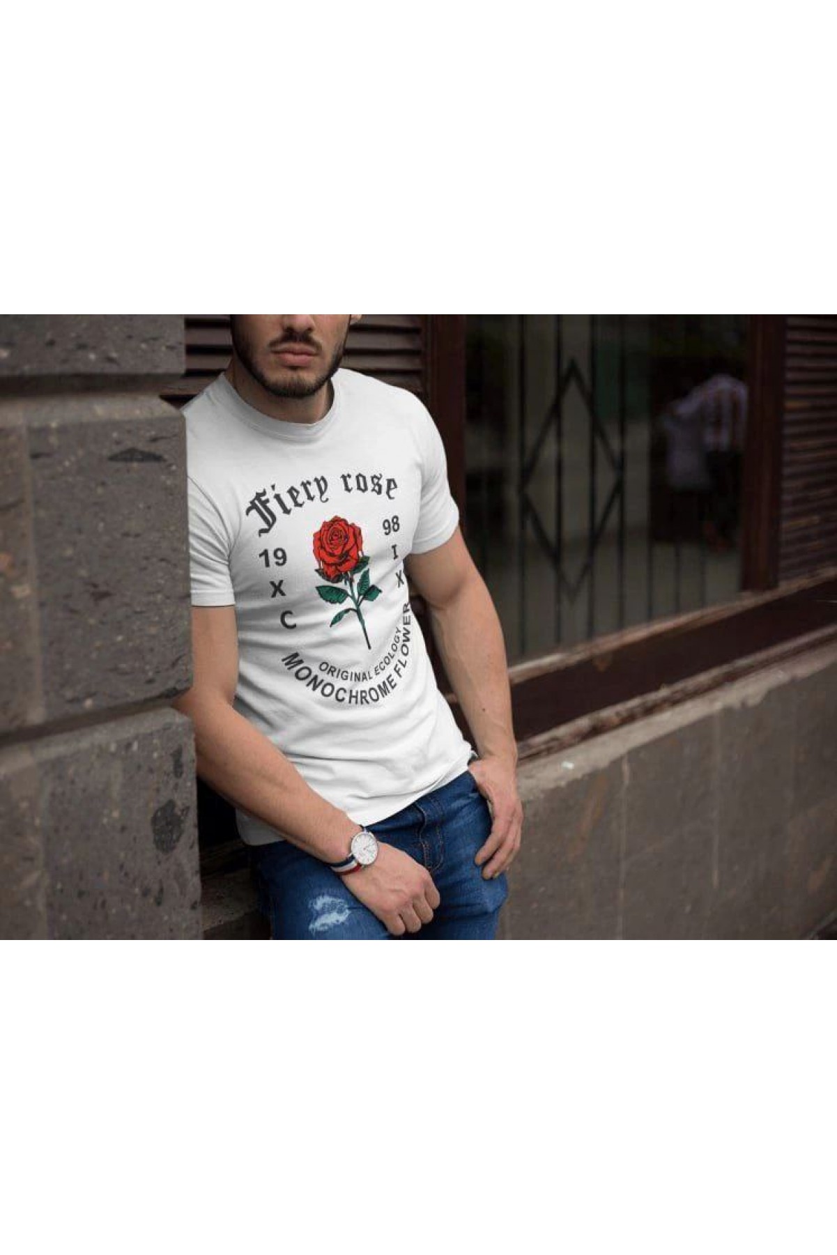 Erkek Tişort Bisiklet Yaka Baskılı Kısa kol T-Shirt - Beyaz