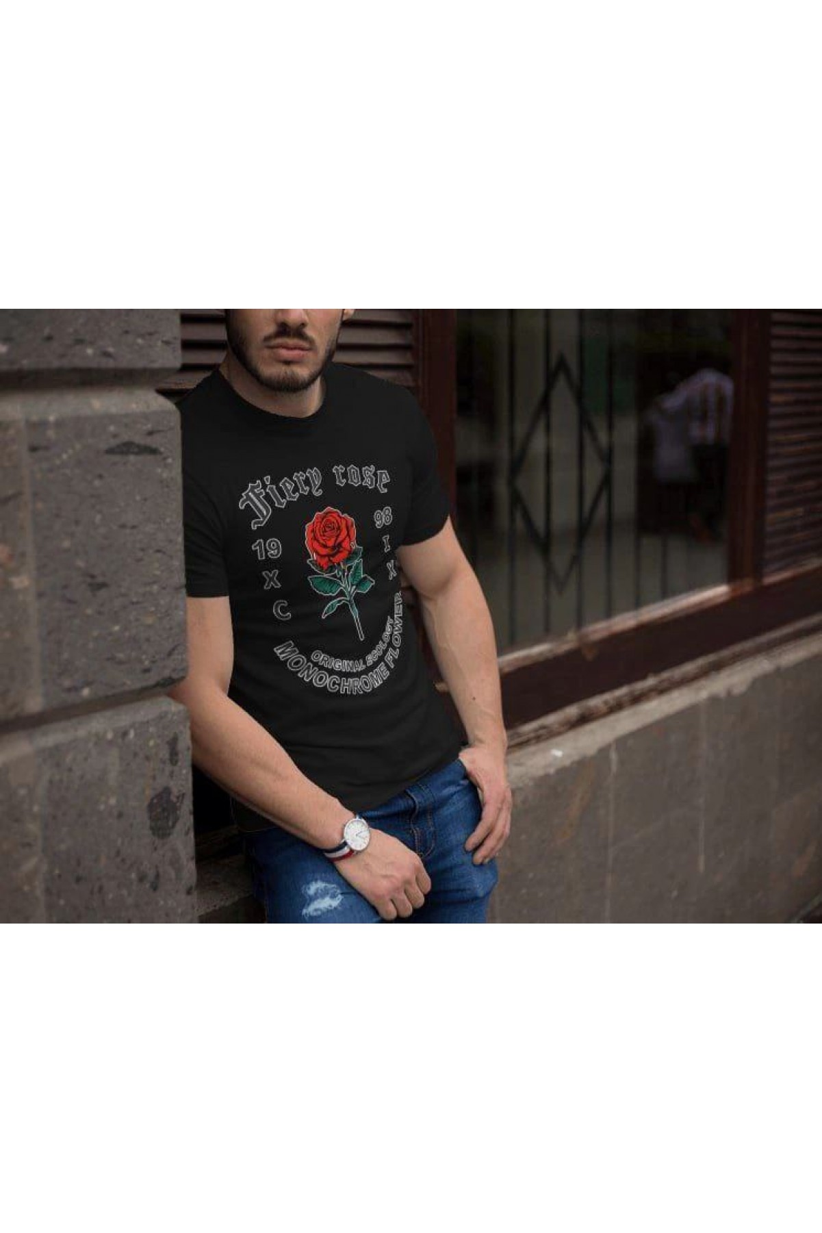 Erkek Tişort Bisiklet Yaka Baskılı Kısa kol T-Shirt - Siyah