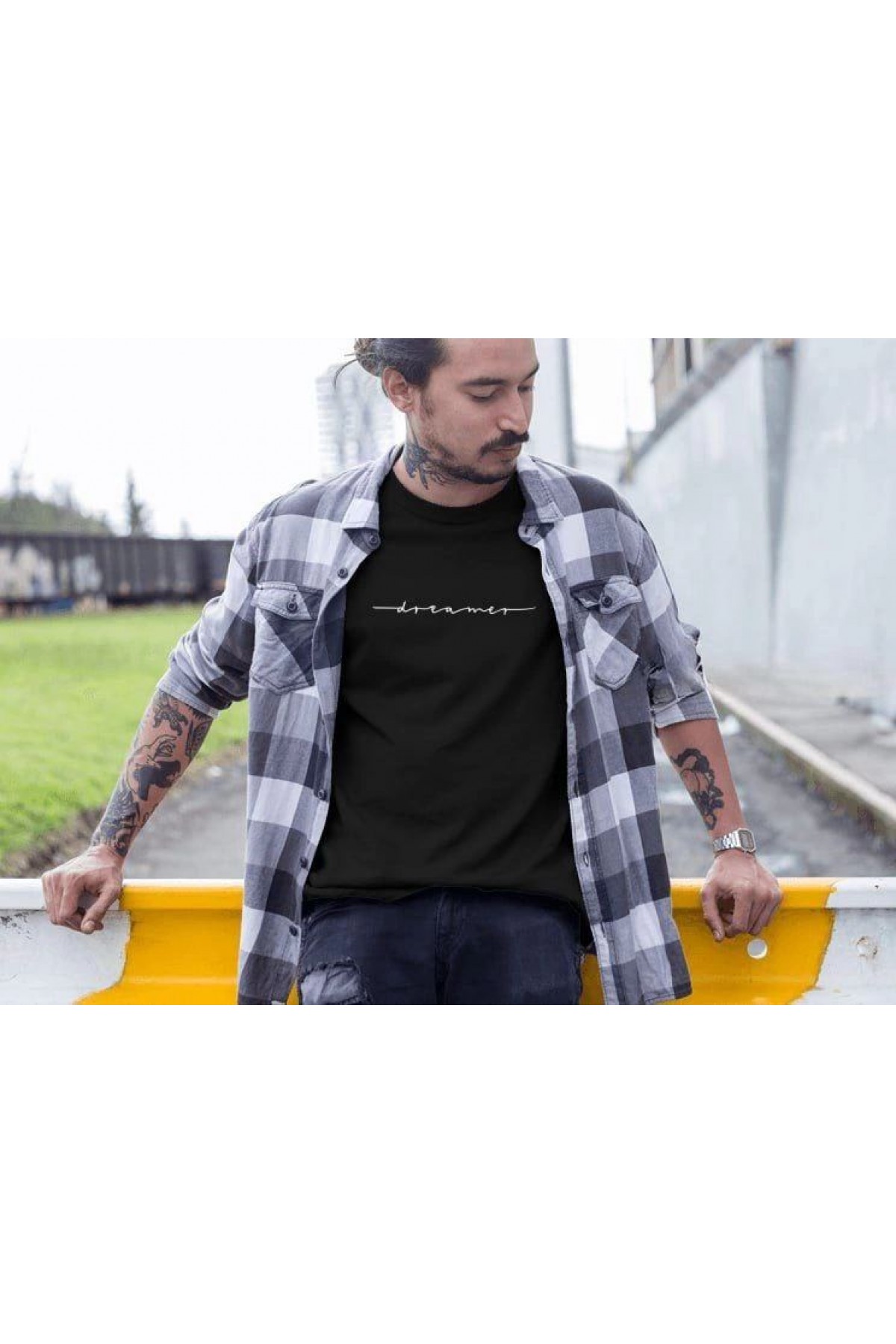 Erkek Tişört Yazlık Bisiklet Yaka Baskılı Kısa kol T-Shirt - Siyah
