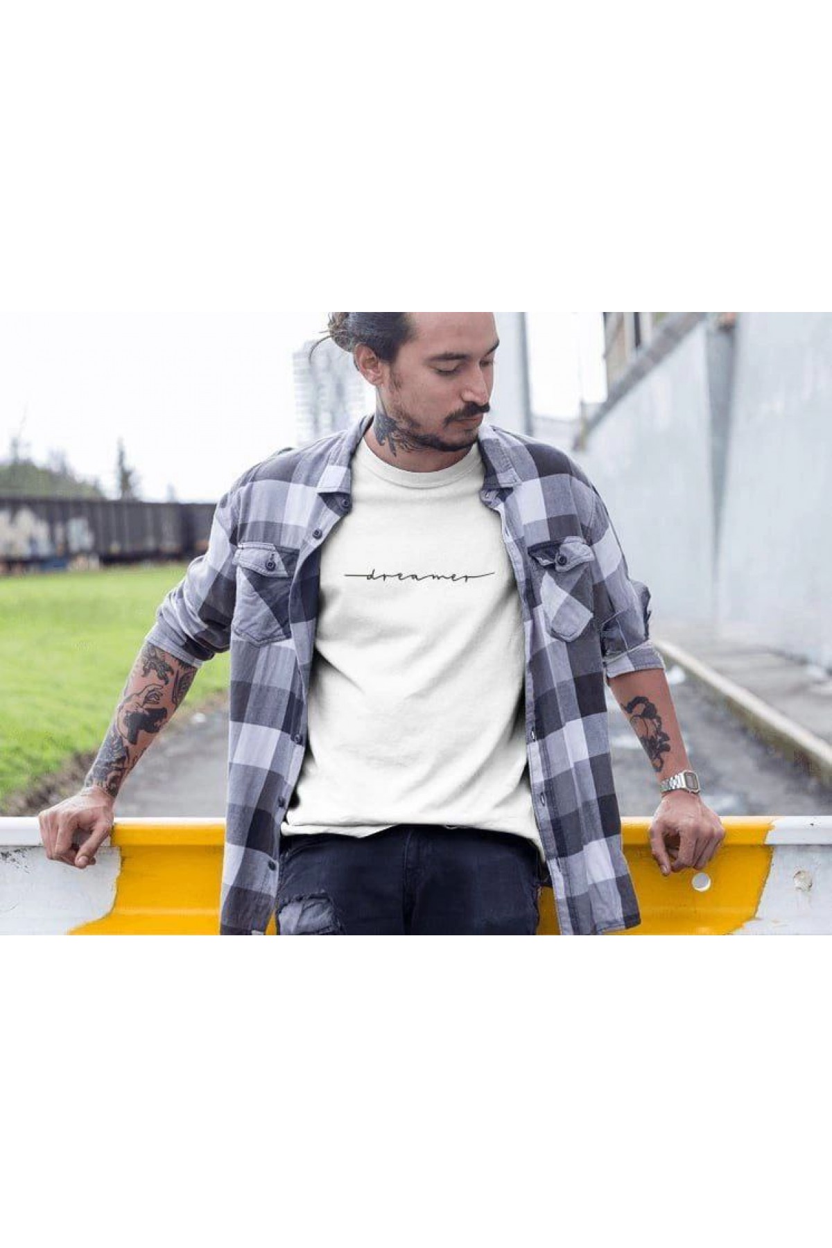 Erkek Tişort Bisiklet Yaka Baskılı Kısa kol T-Shirt - Beyaz