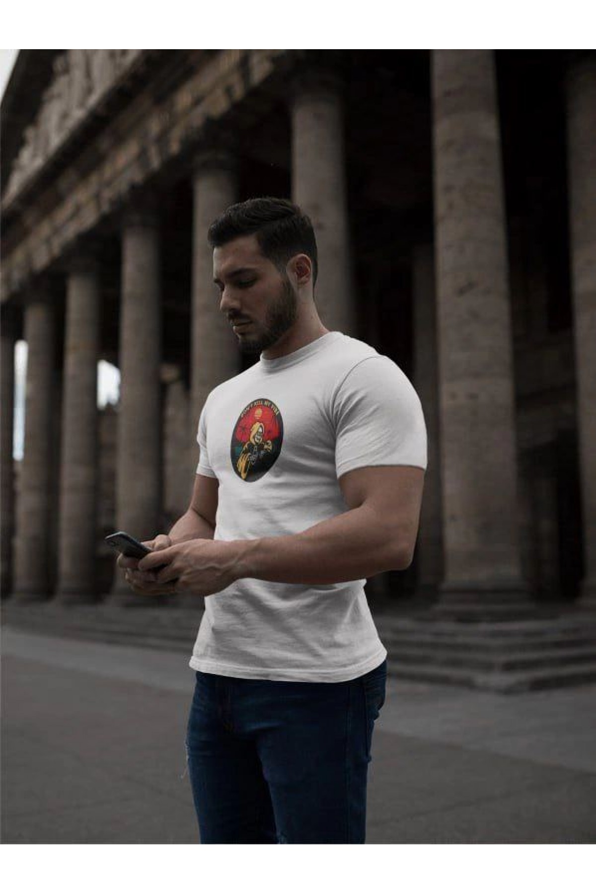 Erkek Kısa Kol Yazlık Tişört Bisiklet Yaka Baskılı Oversize T-Shirt - Beyaz