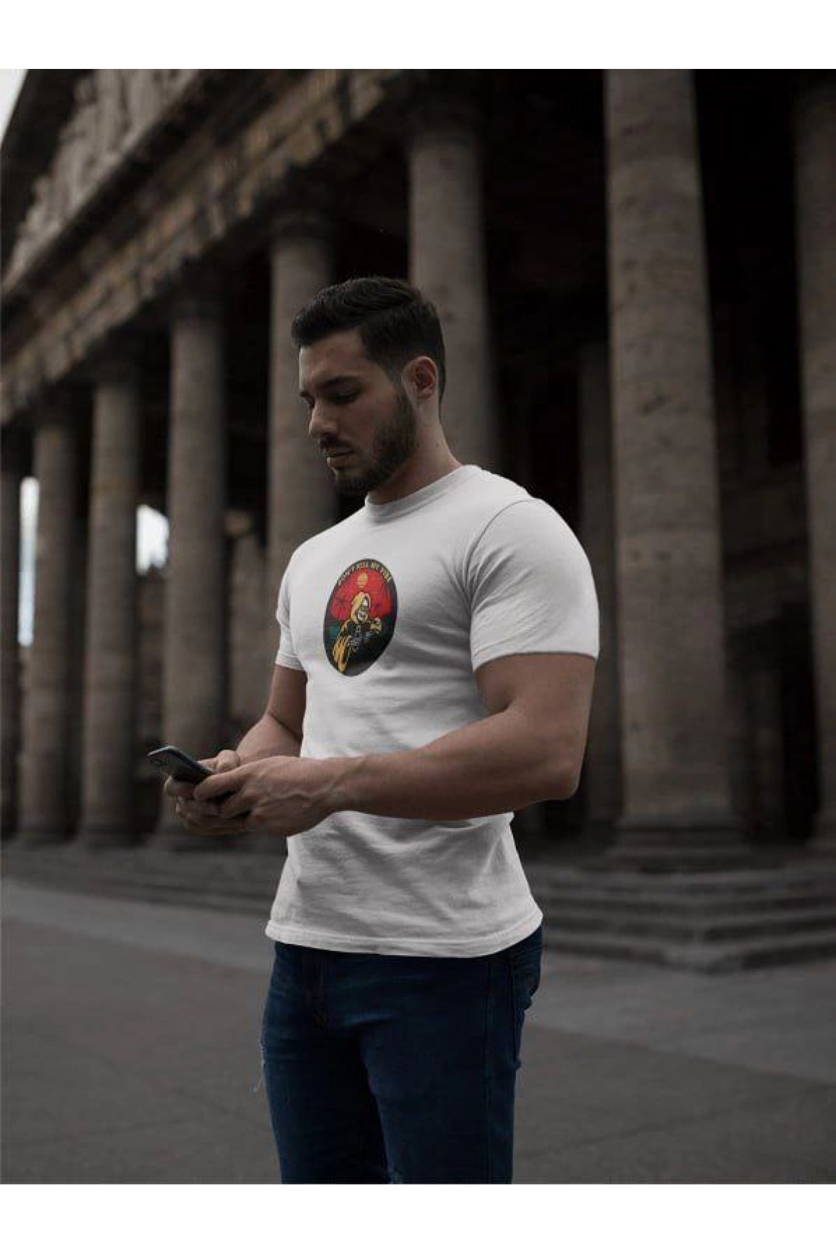Erkek Kısa Kol Yazlık Tişört Bisiklet Yaka Baskılı Oversize T-Shirt - Beyaz