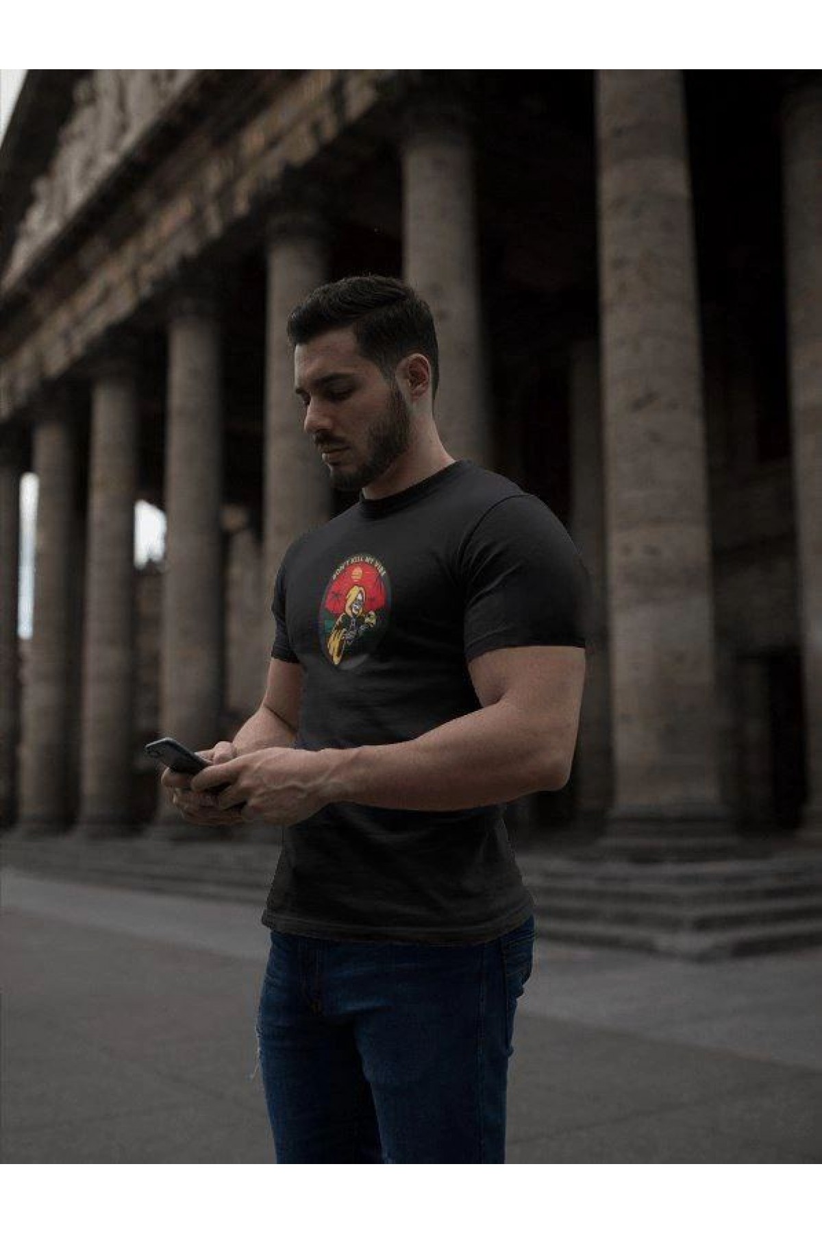 Erkek Kısa Kol Yazlık Tişört Bisiklet Yaka Baskılı Oversize T-Shirt - Siyah