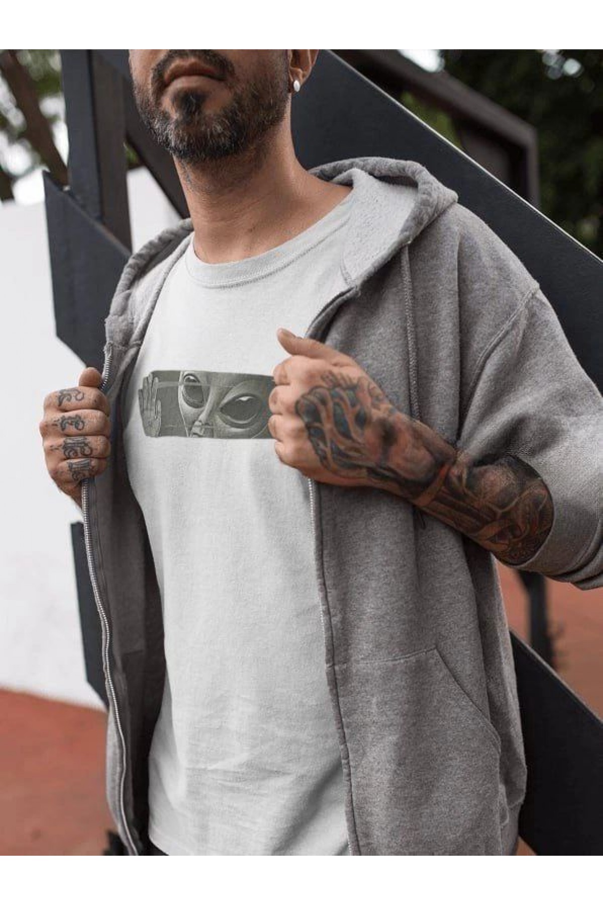 Erkek Kısa Kol Yazlık Tişört Bisiklet Yaka Baskılı Oversize T-Shirt - Beyaz