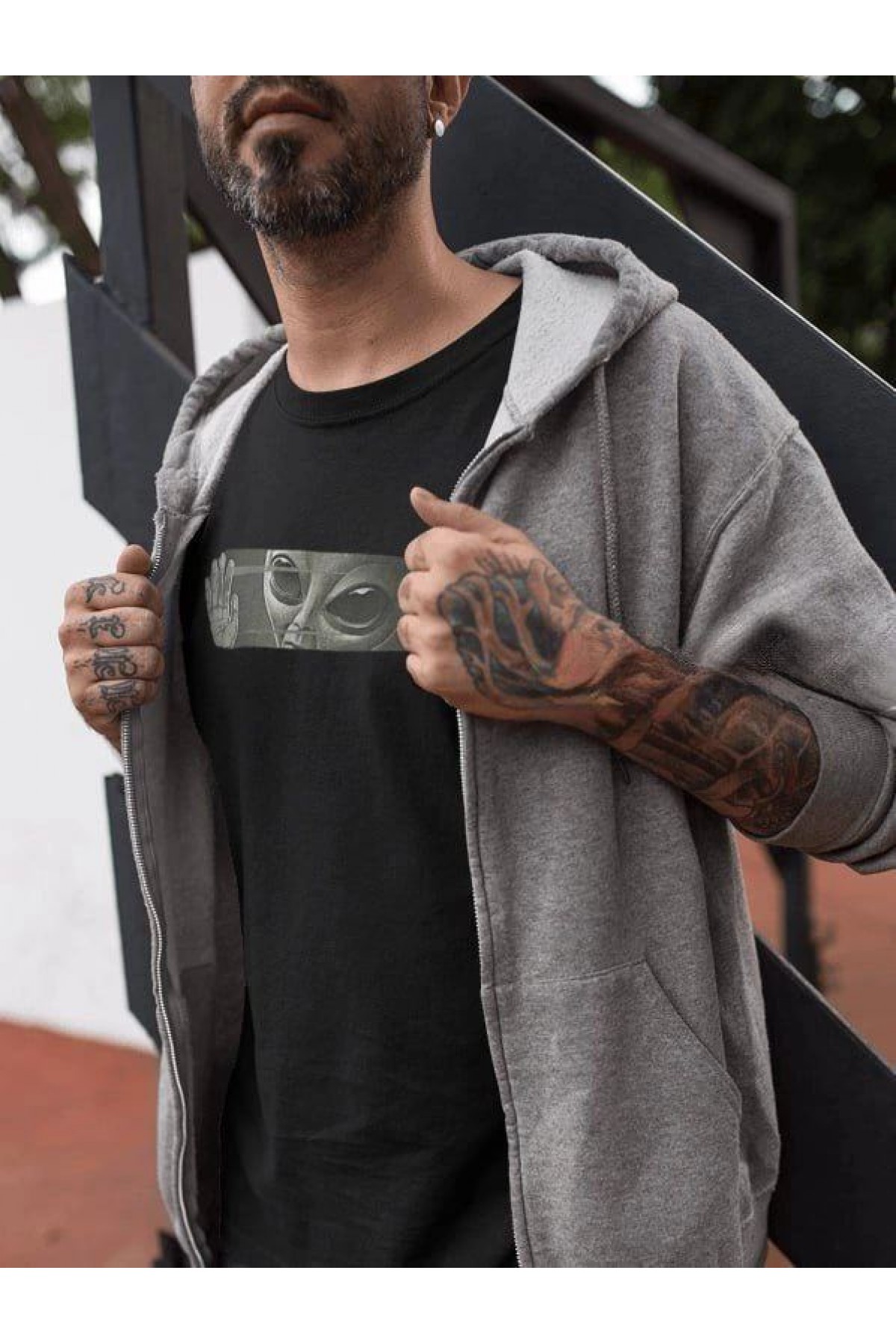 Erkek Kısa Kol Yazlık Tişört Bisiklet Yaka Baskılı Oversize T-Shirt - Siyah