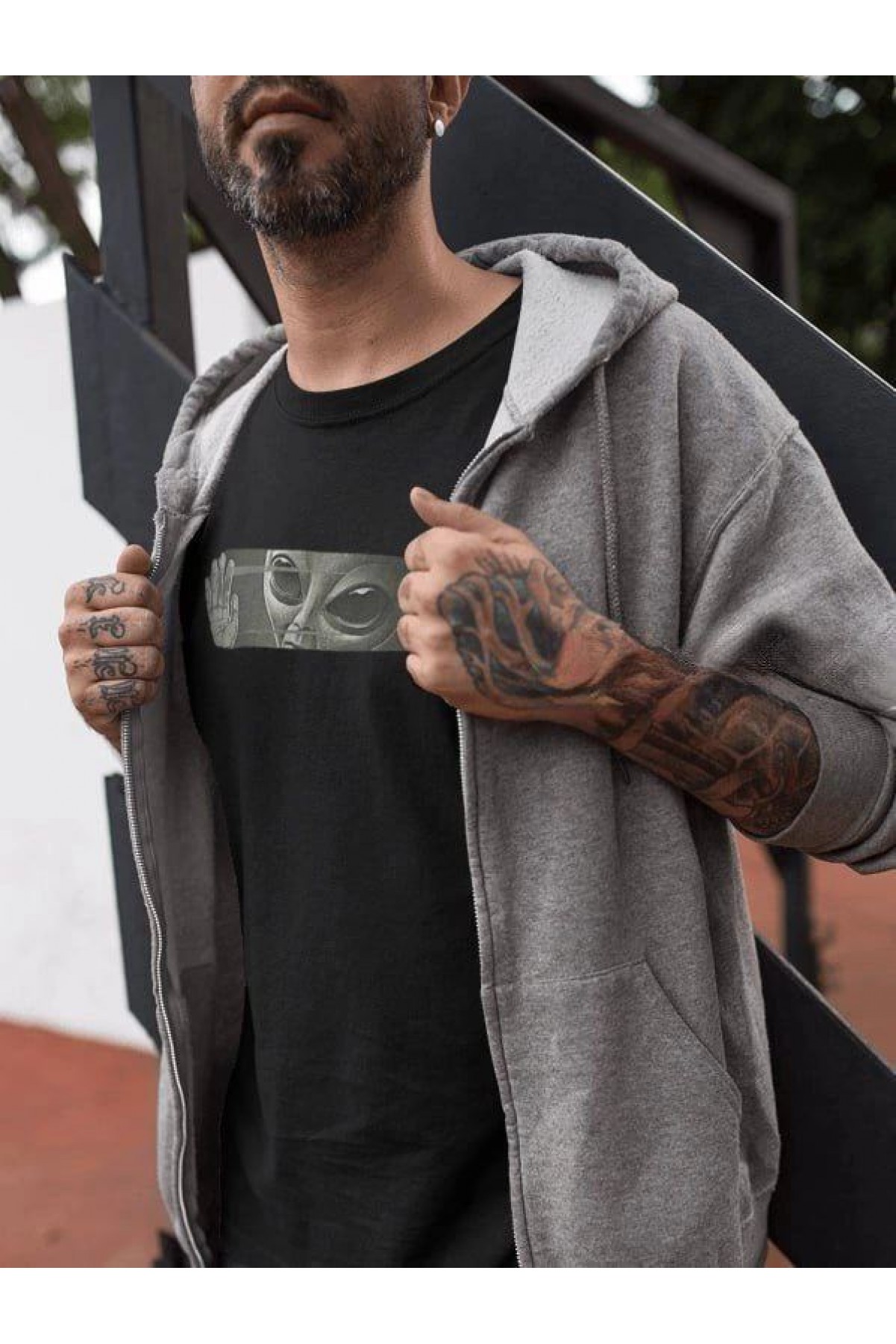 Erkek Kısa Kol Yazlık Tişört Bisiklet Yaka Baskılı Oversize T-Shirt - Siyah