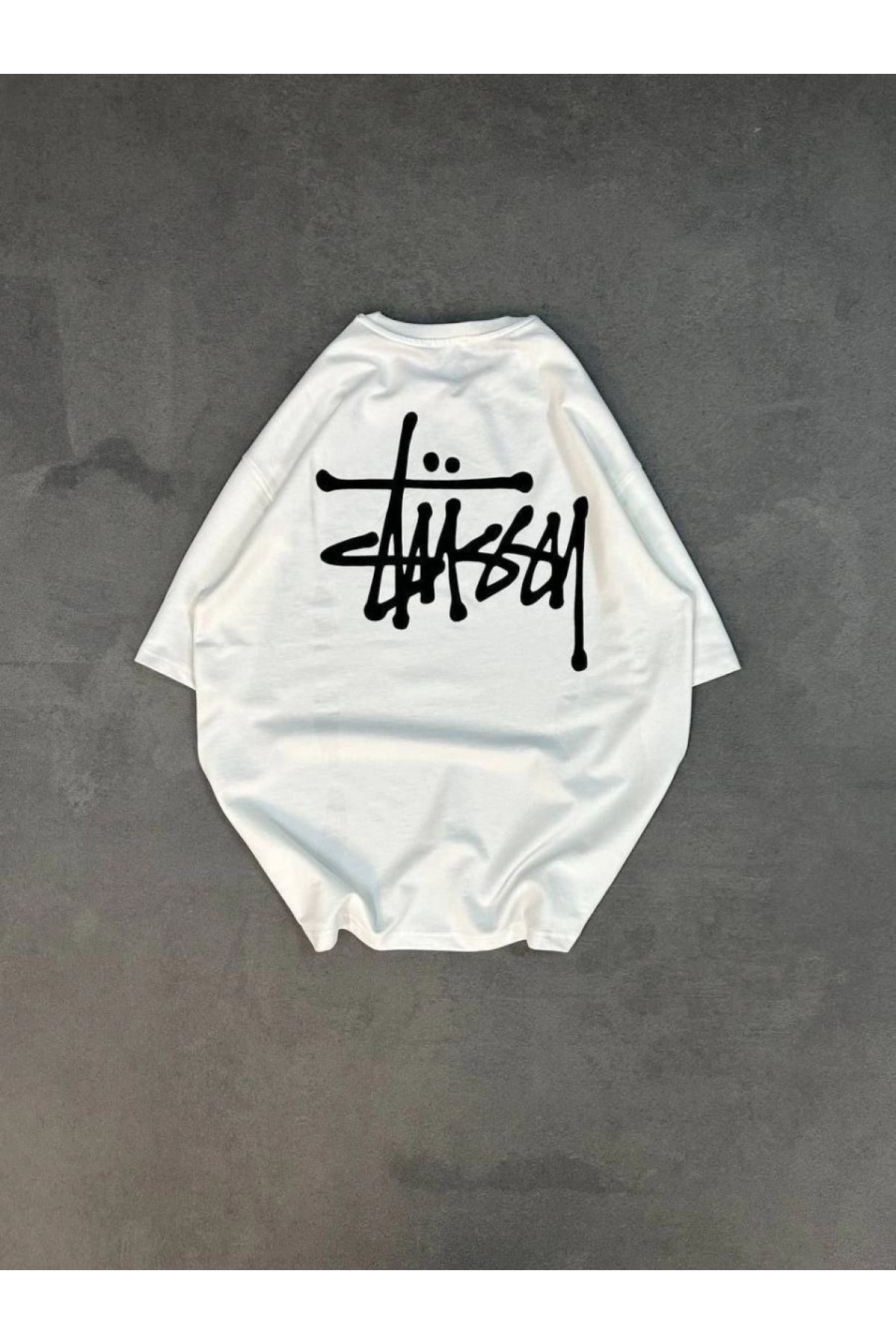 Erkek Tişört Bisiklet Yaka Baskılı Oversize Kısa kol T-Shirt - Beyaz