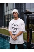 Erkek Kısa Kol Yazlık Tişört Bisiklet Yaka Baskılı Oversize T-Shirt - Beyaz