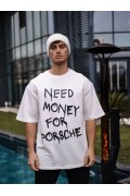 Erkek Kısa Kol Yazlık Tişört Bisiklet Yaka Baskılı Oversize T-Shirt - Beyaz