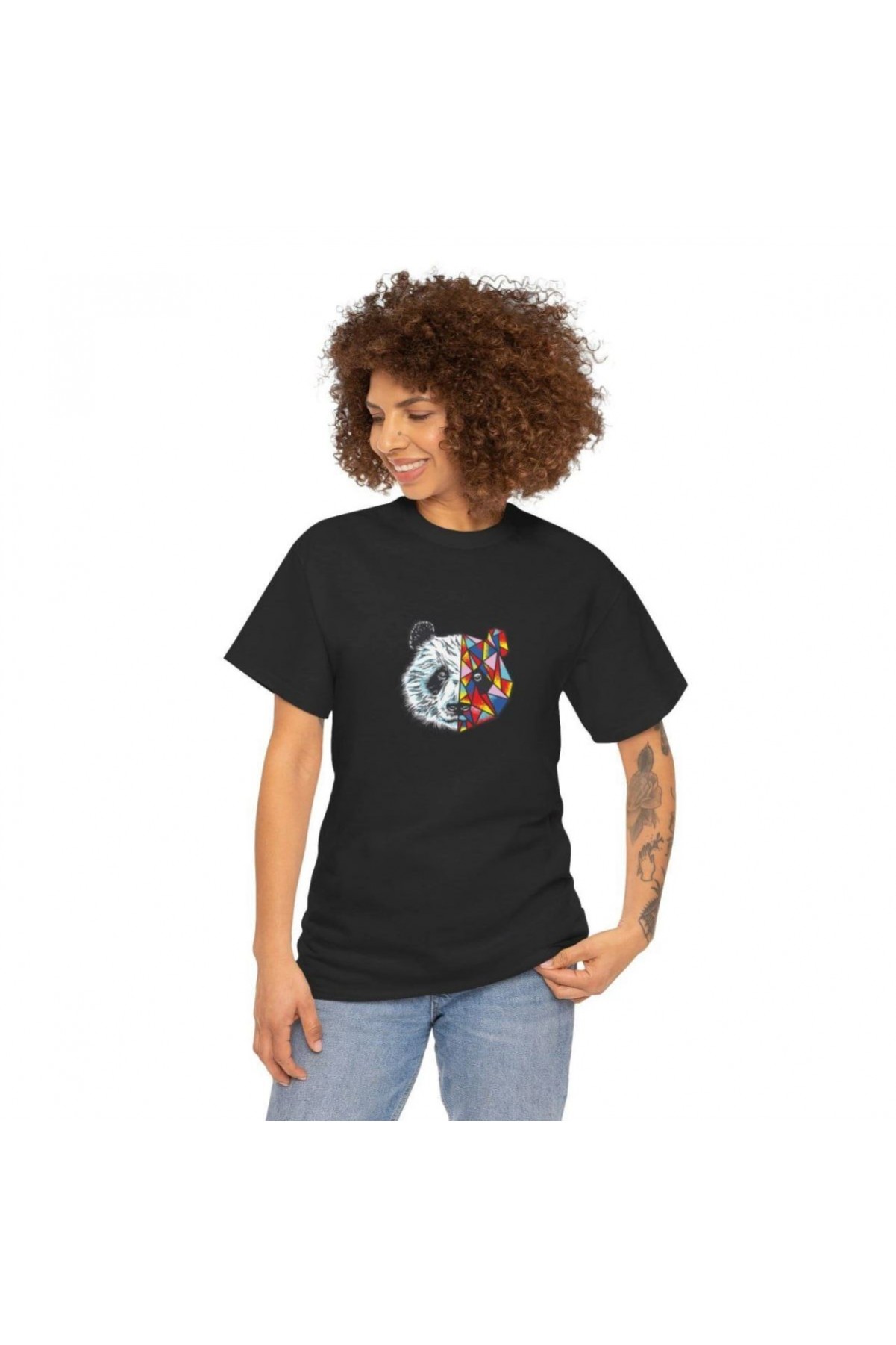 Kadın Bisiklet Yaka Baskılı Kısa kol  T-Shirt - Siyah