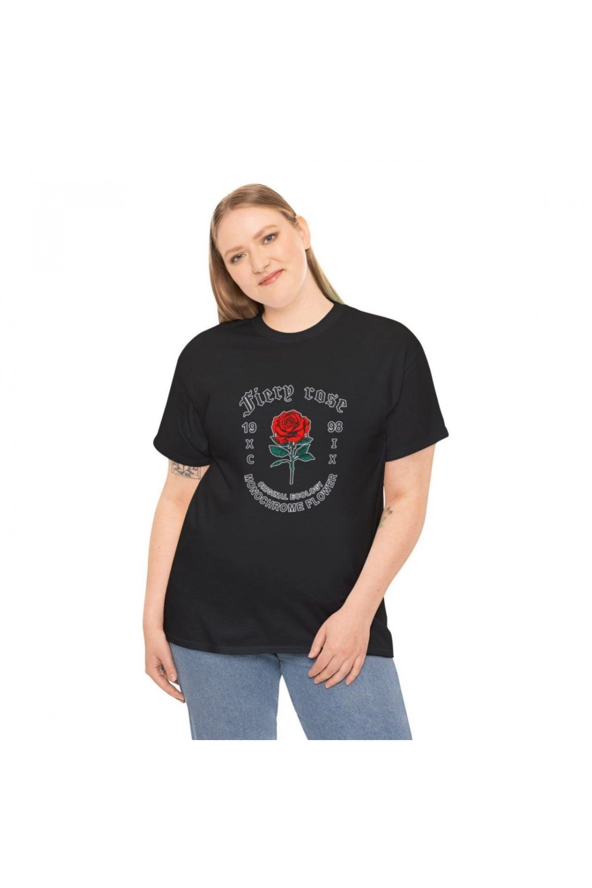 Kadın Bisiklet Yaka Baskılı  Kısa kol T-Shirt - Siyah