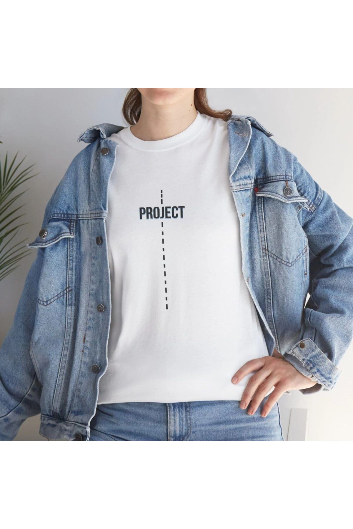 Kadın Bisiklet Yaka Baskılı  Kısa kol T-Shirt - Beyaz