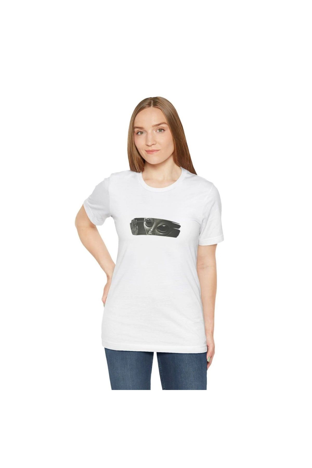 Kadın Bisiklet Yaka Baskılı  kısa kol T-Shirt - Beyaz