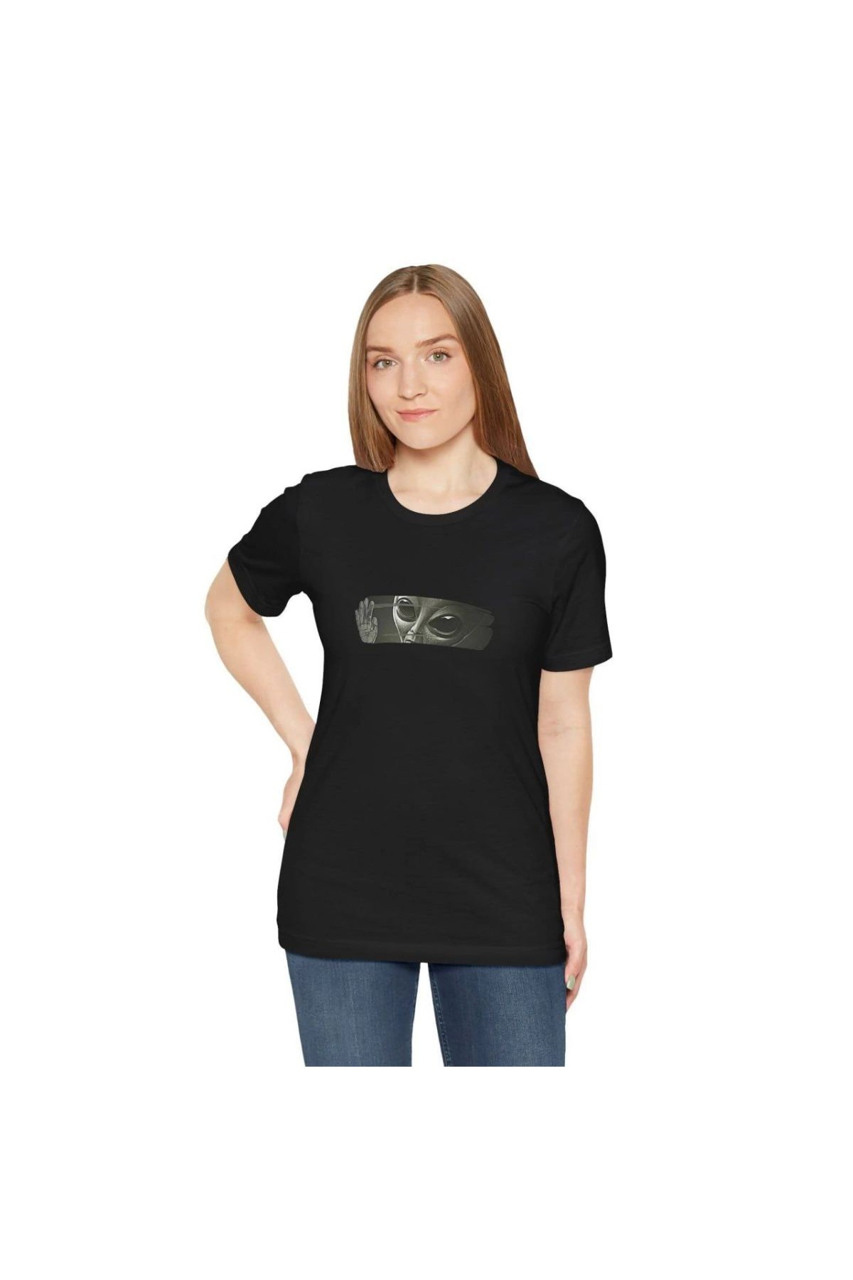 Kadın Bisiklet Yaka Baskılı Kısa kol T-Shirt - Siyah