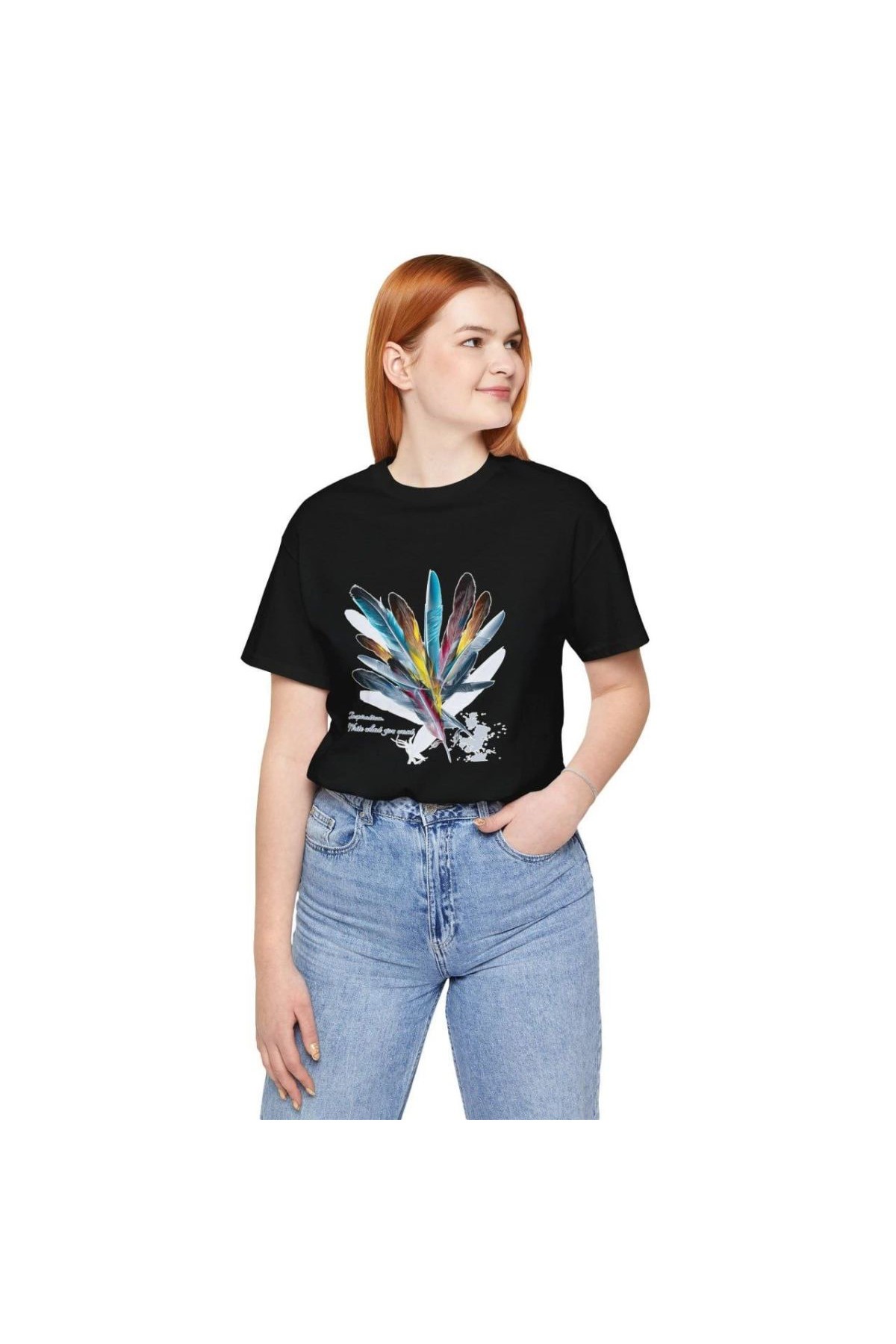 Kadın Baskılı T-Shirt Kısa Kol Bisiklet Yaka Oversize Rahat Kalıp Tişört - Siyah