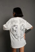 kadın Bisiklet Yaka Baskılı Oversize Kısa kol  T-Shirt - Beyaz