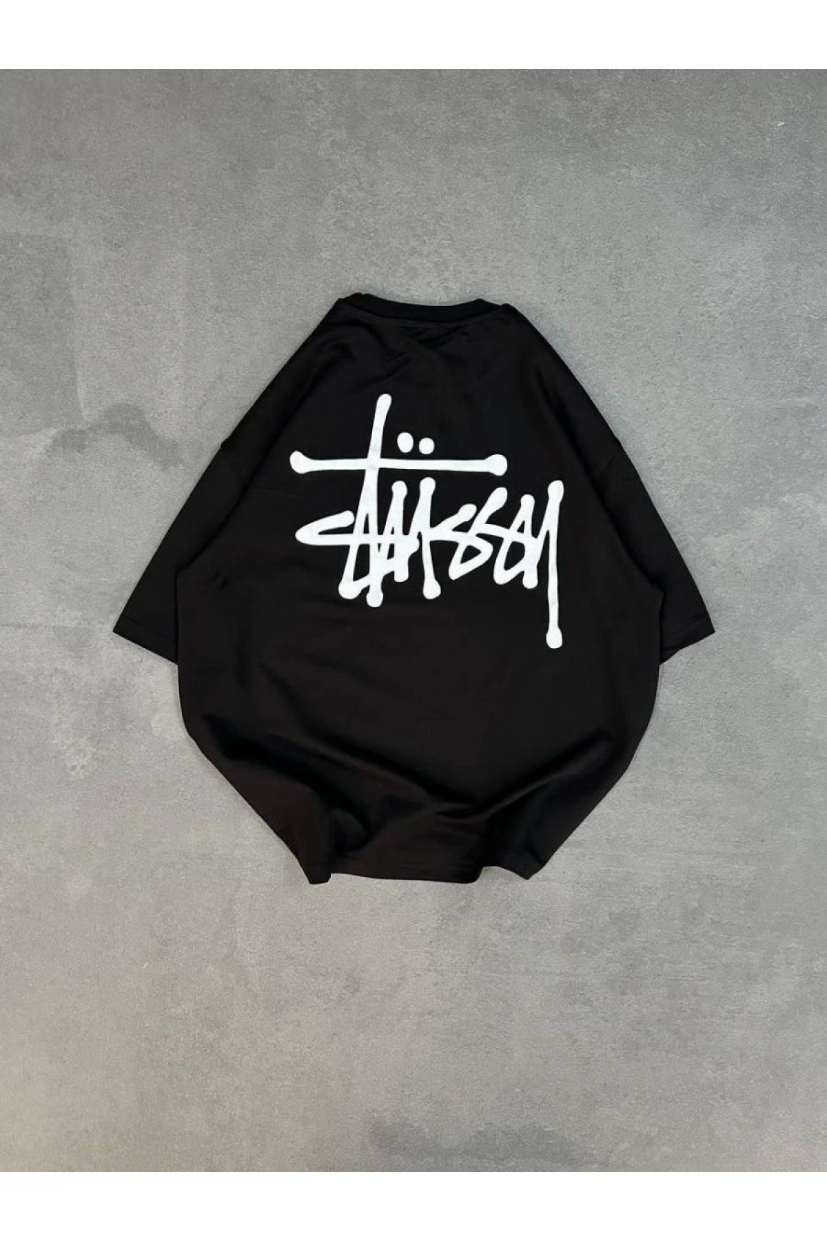 kadın Bisiklet Yaka Baskılı Oversize  Kısa kol T-Shirt - Siyah