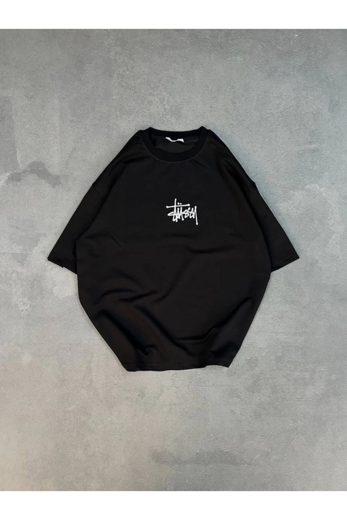 kadın Bisiklet Yaka Baskılı Oversize  Kısa kol T-Shirt - Siyah