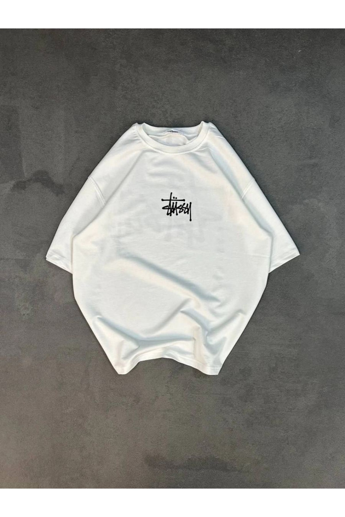 kadın Bisiklet Yaka Baskılı Oversize  Kısa kol T-Shirt - Beyaz