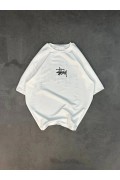 kadın Bisiklet Yaka Baskılı Oversize  Kısa kol T-Shirt - Beyaz