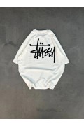 kadın Bisiklet Yaka Baskılı Oversize  Kısa kol T-Shirt - Beyaz