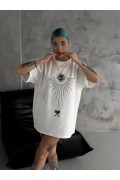 kadın Bisiklet Yaka Baskılı Oversize  Kısa kol T-Shirt - Beyaz