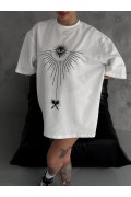 kadın Bisiklet Yaka Baskılı Oversize  Kısa kol T-Shirt - Beyaz