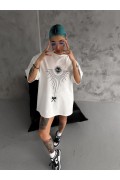 kadın Bisiklet Yaka Baskılı Oversize  Kısa kol T-Shirt - Beyaz