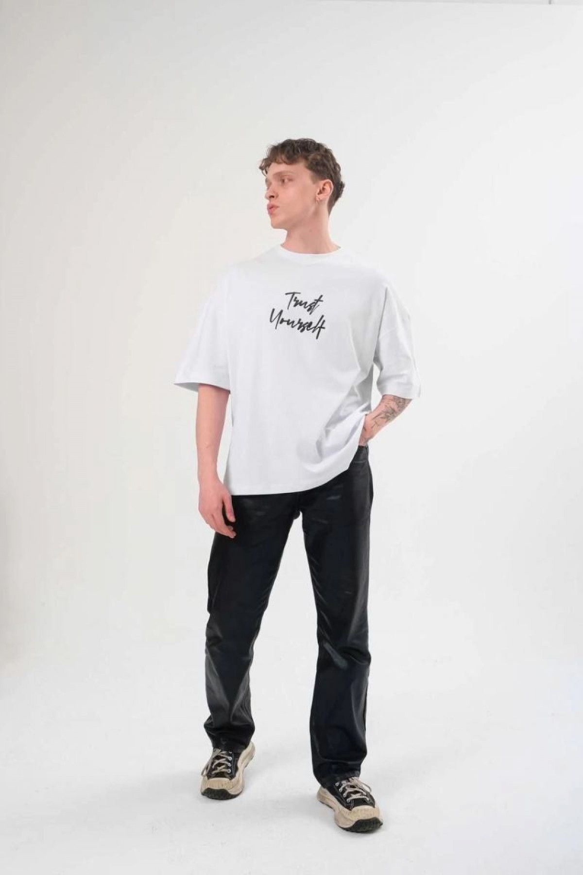Erkek Bisiklet Yaka Baskılı Kısa kol T-Shirt - Beyaz