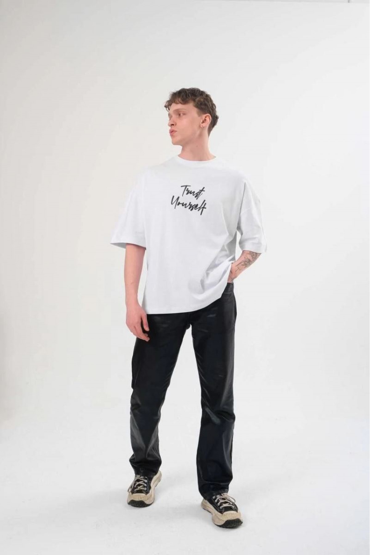 Erkek Bisiklet Yaka Baskılı Kısa kol T-Shirt - Beyaz