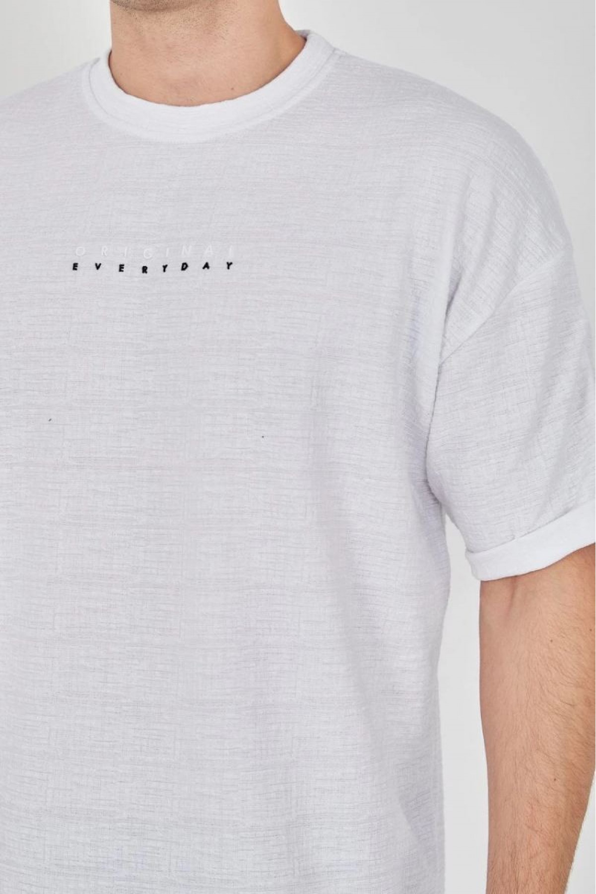 Erkek T-Shirt Yazlık Jakar Kısa kol Tişört - Beyaz