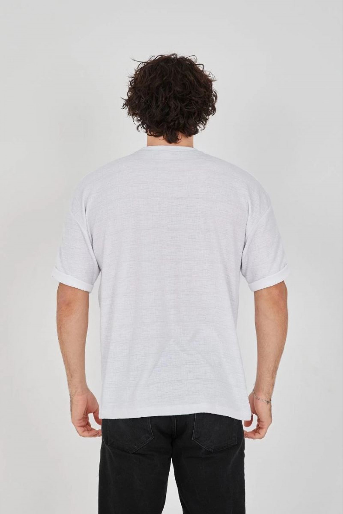 Erkek T-Shirt Yazlık Jakar Kısa kol Tişört - Beyaz