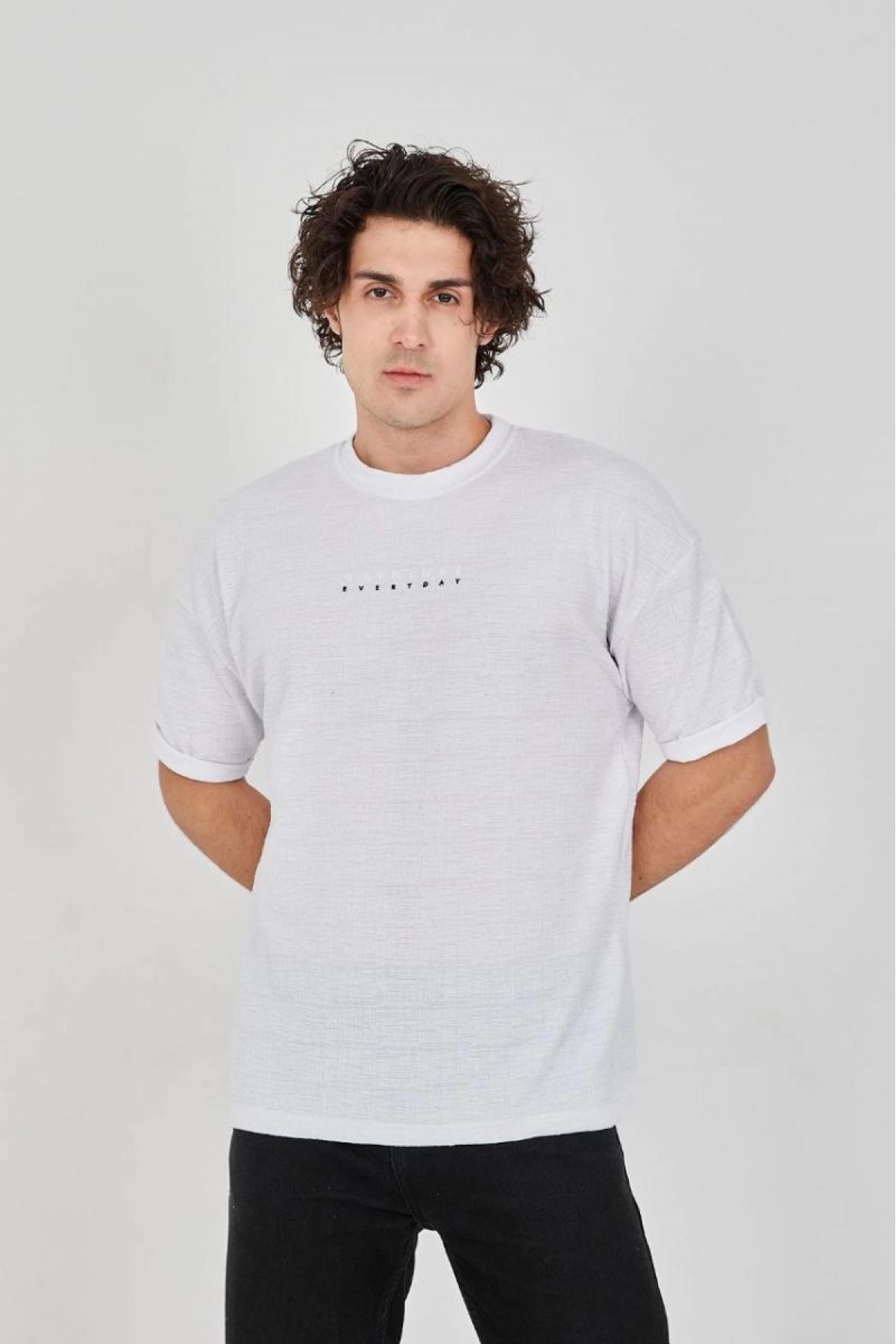 Erkek T-Shirt Yazlık Jakar Kısa kol Tişört - Beyaz