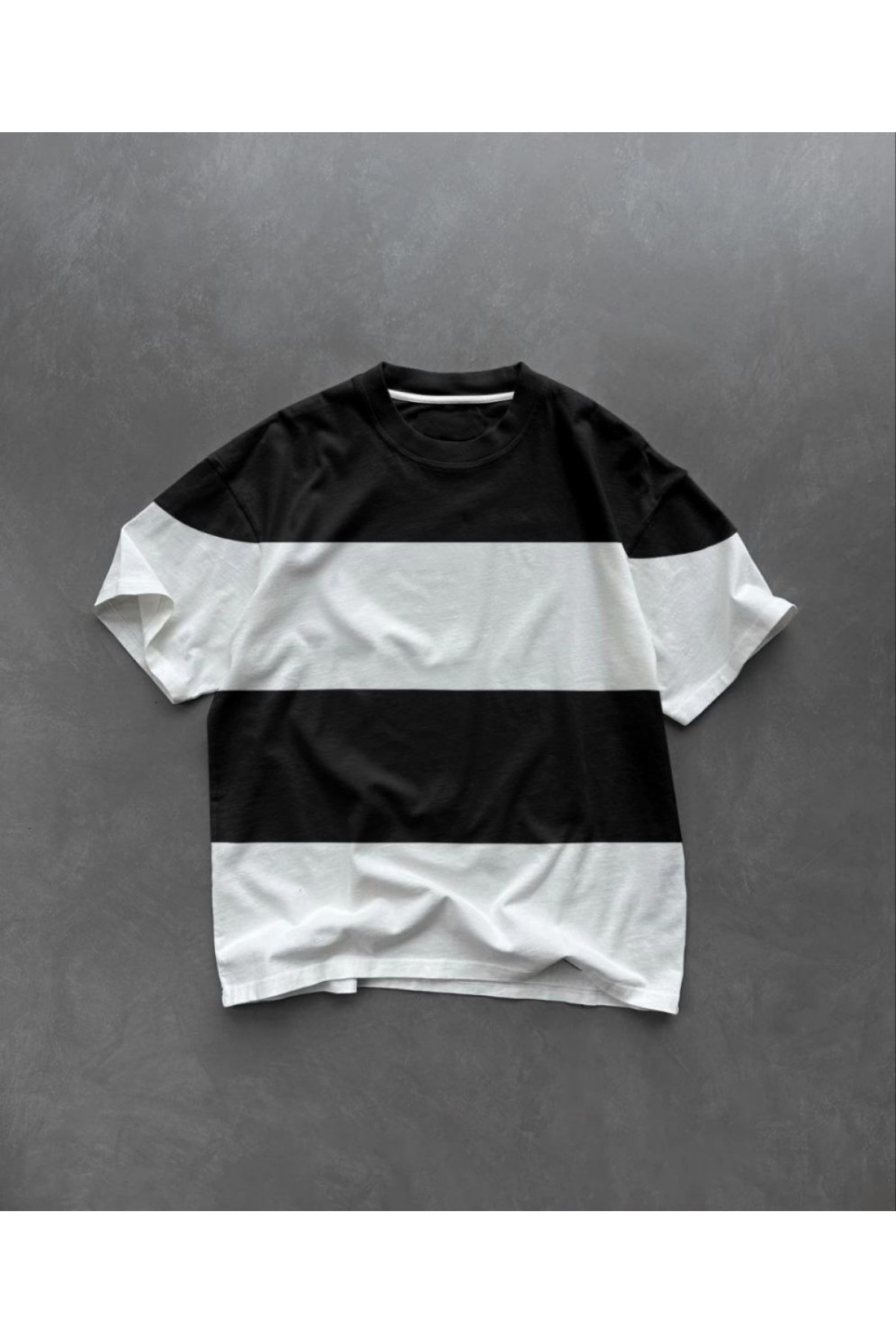 Erkek Bisiklet Yaka Parçalı  Kısa kol T-Shirt - Siyah