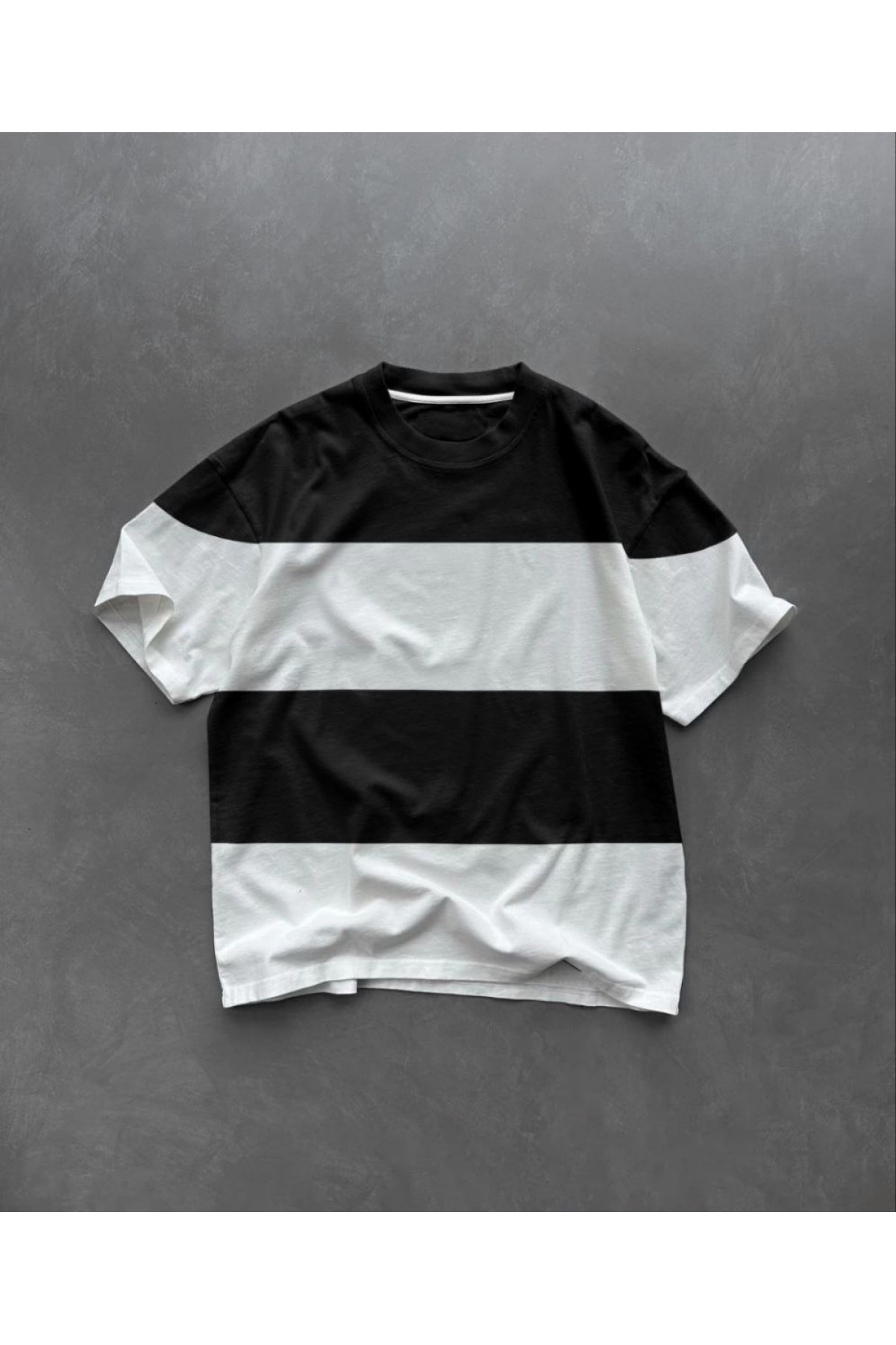 Erkek Bisiklet Yaka Parçalı  Kısa kol T-Shirt - Siyah