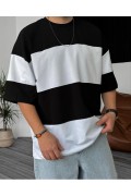 Erkek Bisiklet Yaka Parçalı  Kısa kol T-Shirt - Siyah