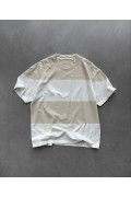 Erkek  Kısa kol  Bisiklet Yaka Parçalı T-Shirt - Bej