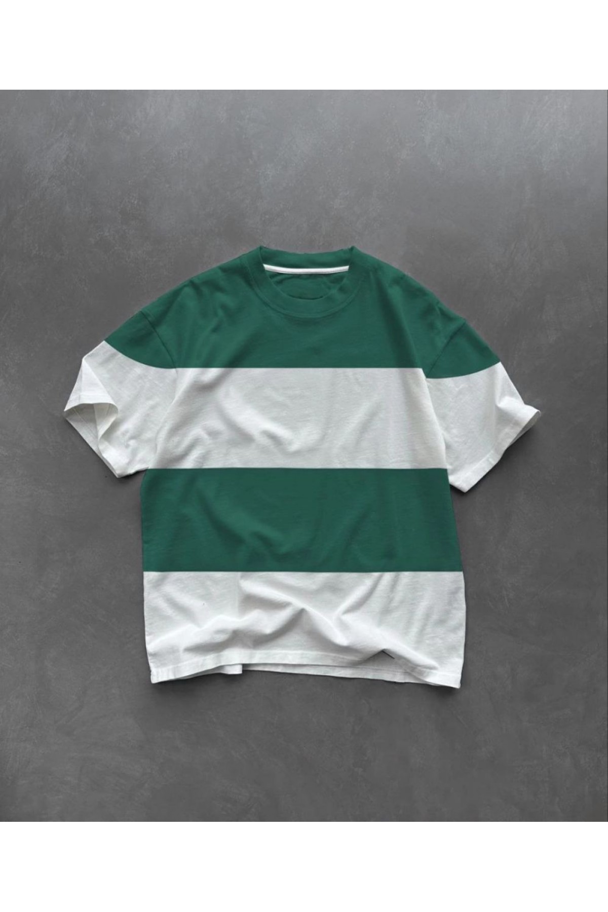 Erkek  Kısa kol Bisiklet Yaka Parçalı T-Shirt - Yeşil