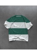 Erkek  Kısa kol Bisiklet Yaka Parçalı T-Shirt - Yeşil