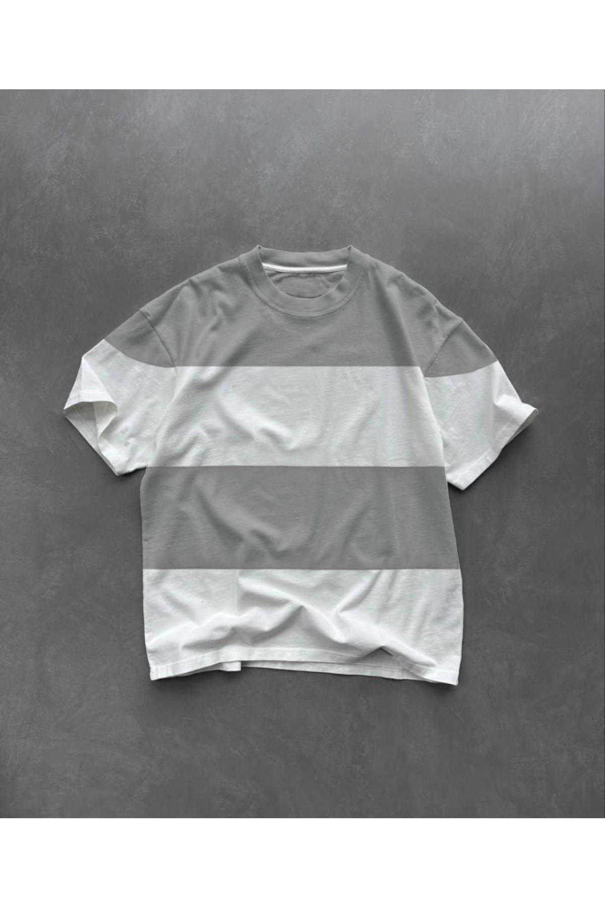 Erkek  Kısa kol Bisiklet Yaka Parçalı T-Shirt - Gri