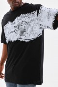 Erkek  Bisiklet Yaka Baskılı Oversize T-Shirt - Siyah