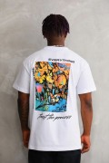 Erkek Bisiklet Yaka Baskılı Oversize T-Shirt - Beyaz