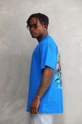Erkek Bisiklet Yaka Baskılı Oversize T-Shirt - Mavi