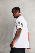 Erkek Kısa Kol Yazlık Tişört Bisiklet Yaka Baskılı Oversize T-Shirt - Beyaz