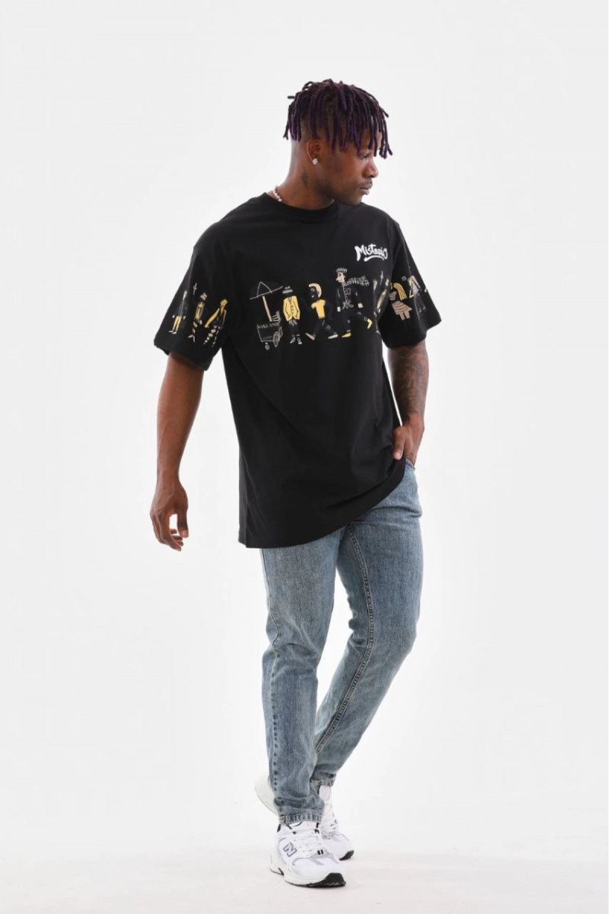 Erkek Kısa Kol Yazlık Tişört Bisiklet Yaka Baskılı Oversize T-Shirt - Siyah