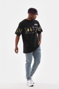 Erkek Kısa Kol Yazlık Tişört Bisiklet Yaka Baskılı Oversize T-Shirt - Siyah