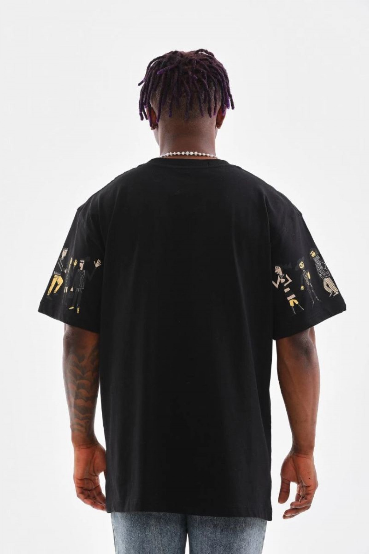 Erkek Kısa Kol Yazlık Tişört Bisiklet Yaka Baskılı Oversize T-Shirt - Siyah